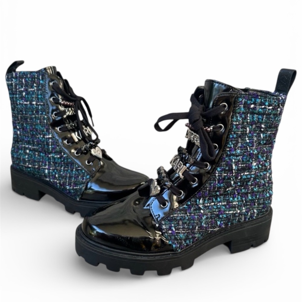 Karl Lagerfeld Paris Women's Mela Embellished Combat Booties